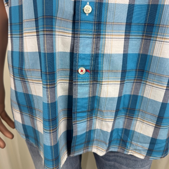 Men's Tommy Hilfiger Classic Fit Short Sleeve Plaid Shirt Blue Size XL - Picture 4 of 10